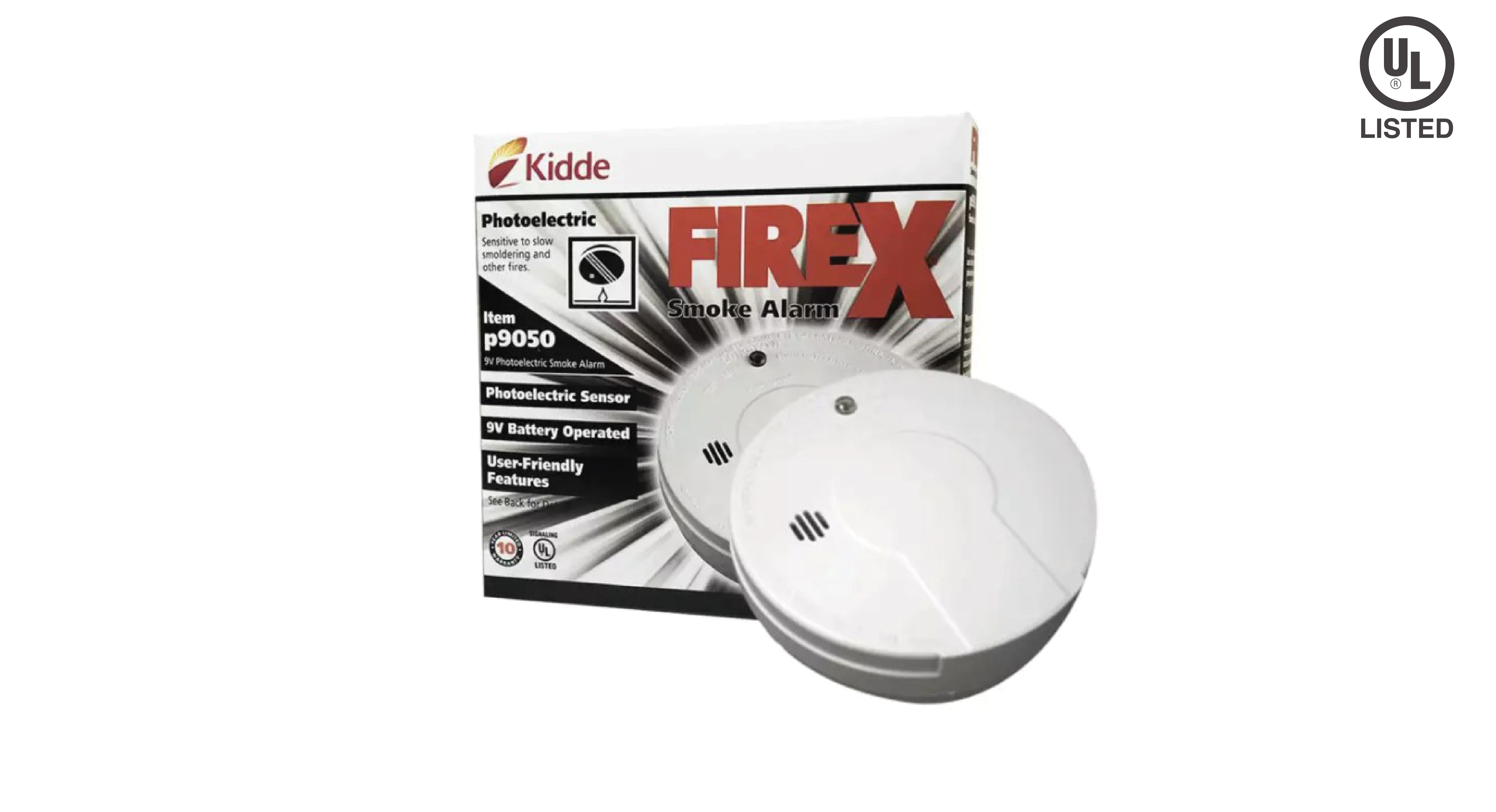 9V Battery Powered Photoelectric Smoke Alarm 